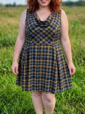 Modcloth Scoop Neck Dress 3X Fit And Flare Plaid Tartan Sleeveless Flowy Pockets
